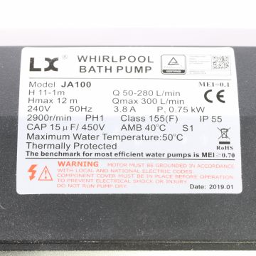 LX Whirlpool JA100 cirkulationspump, inkl. 2st Unions med o-ring