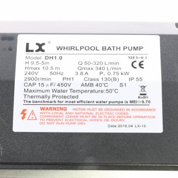 LX Whirlpool DH1 cirkulationspump inkl. 2 st Unions med o-ring