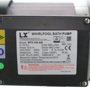 LX Whirlpool WTC 100 cirkulationspump. AB 1,0 HK Inkl. 2st Unions med o-ring