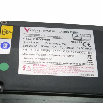 Vian Power VP050 Cirkulationspump. 0.33HP inkl. 2st Unions med o-ring