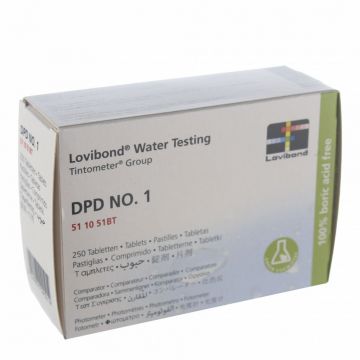 DPD-test-tabletter nr. 1 används för att mäta fritt klor i fotometer. 